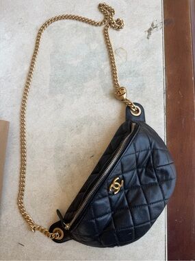 Black Quilted CHANEL Chain-Accent Crossbody Bag